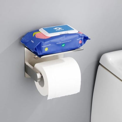 Premium Toilet Paper Holder with Phone Shelf, Wall Mounted, for Bathroom, Living Room, Restroom, RV, and so on, Stainless Steel-Rustproof,Tissue Roll Holder with Storage Shelf-Silvery(YaoJooHome) - color: Silver