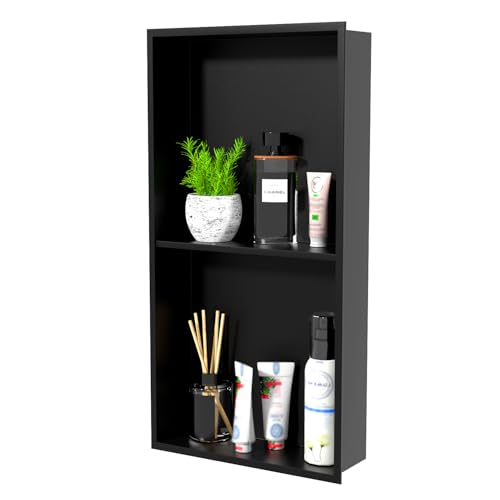 NLShan Shower Niche No Tile Needed: Recessed and Stainless Steel Wall Niche with Double Shelves - Easy Installation for Shower Storage