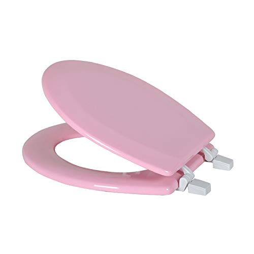 J&V Textiles Round Wooden Toilet Seat With Beveled Edge (Pink)* - color: Pink