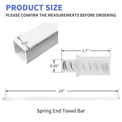 2 Pack 24 Inch Towel Bar for Bathroom Wall Mount, Spring Loaded Replacement Towel Rods for Bathroom Shower Towel Racks and Holder - size: white-2 pieces