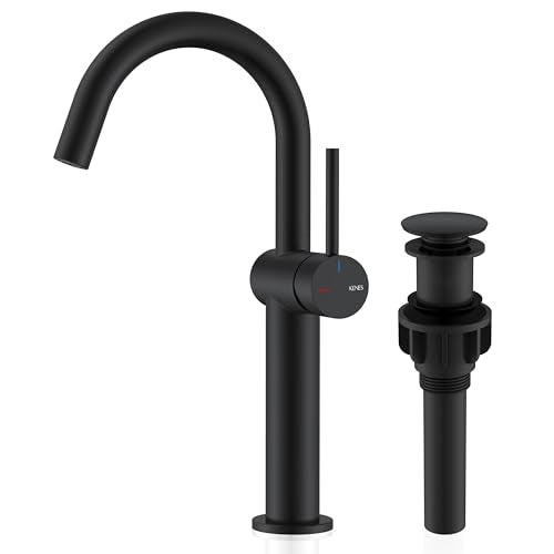 Matte Black Vessel Sink Faucet Single Handle, Tall Bathroom Faucet | Vessel Bowl Faucet with Pop Up Drain & Supply Lines, Lead-Free cUPC & NSF Certified, 1 Hole Faucet for Vanity RV Restroom - color: Matte Black, size: Tall