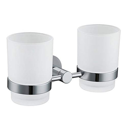 Double Toothbrush Holder, Angle Simple Stainless Steel Toothbrush Holder Rinsing Cups Drinking Glass Toothbrush Mug Hanger Toothpaste Razor Holder Bathroom Accessories, Chrome - color: Chrome