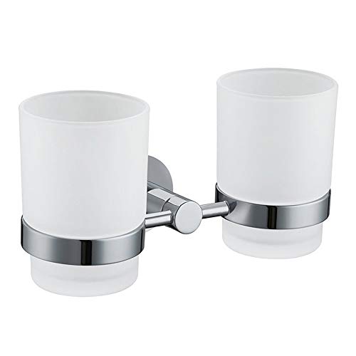 Double Toothbrush Holder, Angle Simple Stainless Steel Toothbrush Holder Rinsing Cups Drinking Glass Toothbrush Mug Hanger Toothpaste Razor Holder Bathroom Accessories, Chrome - color: Chrome