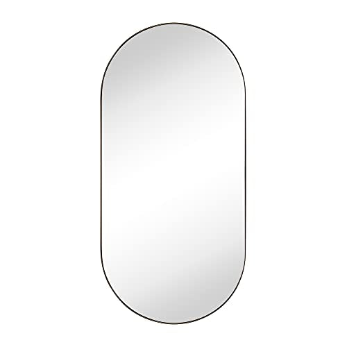 Oil Rubbed Bronze Oval Recessed Bathroom Medicine Cabinet with Mirror Stainless Steel Metal Framed Oblong Pill Shaped Bathroom Cabinet with Mirror 16x33'' - color: Oil Rubbed Bronze