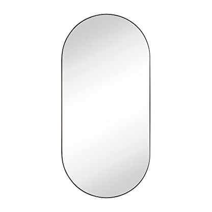 Oil Rubbed Bronze Oval Recessed Bathroom Medicine Cabinet with Mirror Stainless Steel Metal Framed Oblong Pill Shaped Bathroom Cabinet with Mirror 16x33'' - color: Oil Rubbed Bronze