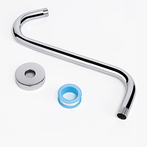 S Shaped Shower Arm, High Rise Shower Head Extension Pipe Standard 1/2" Connection with Flange, Awesome Shower Experience-Stainless Steel Bathroom Accessory(12 Inch S Shape, Chrome Finish) - color: Chrome Finish, style: 12" S Shape