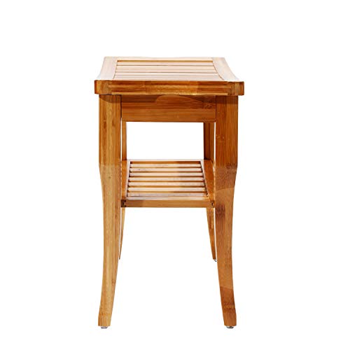 soges Bamboo Shower Bench, Waterproof Shower Stool with Storage Shelf, Wood Bath Organizer Seat, KS-HSJ-04 - color: Teak
