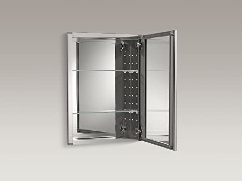 Kohler CB-CLW2026SS Aluminum Bathroom Medicine Cabinet with Mirror, Decorative Silver Framed Mirror Door, Adjustable Shelves, Rectangular Frame, 20 in. W x 26 in. H