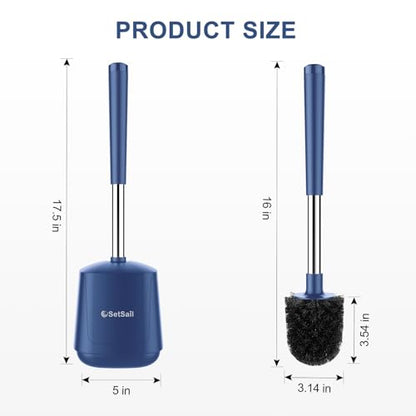 SetSail Toilet Brush and Holder, Self Closing Lid Toilet Bowl Brushes Holder and Extra Long Handle Ventilated Toilet Brush Set for Bathroom Cleaning, Nylon Bristles, 2 Packs-Dark & Blue - color: Dark Blue, size: 2 packs