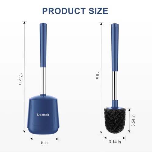SetSail Toilet Brush and Holder 3 Pack, Self Closing Lid Toilet Bowl Brushes Holder Extra Long Handle Ventilated Toilet Brush Set for Bathroom Cleaning, Nylon Bristles, Dark & Blue - color: Dark Blue, size: 3 packs