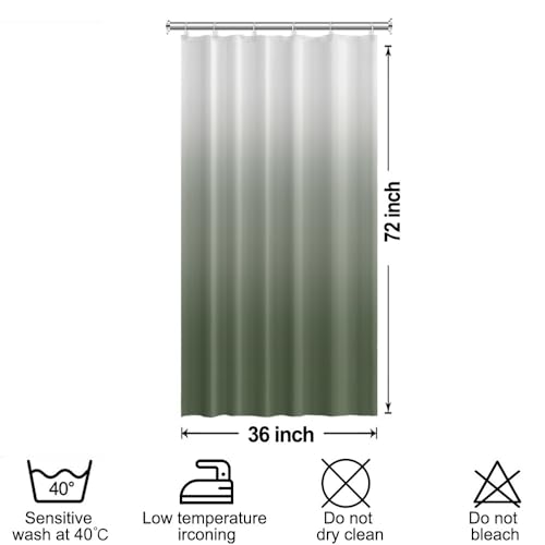Ombre Green Stall RV Shower Curtain with Hooks 36x72inches | Machine Washable Waterproof, Modern Solid Boho Gradient, Bathroom Dorm Hotel Room Divider, Easy to Install, Window Curtain - color: Grey Green, size: 36"W x 72"L (Pack of 1)