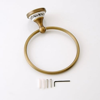 Towel Ring Antique Brass Hanger Hand Towel Holder for Bathroom Kitchen Accessories Wall Mounted,Porcelain Design - color: Towel Ring