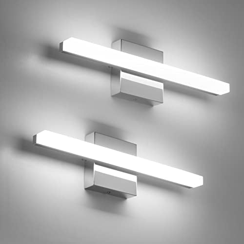 Modern Bathroom Light Fixtures Over Mirror, Vanity Wall Lamp Chrome | Small 16 Inch, Gentle Shadow Free, Linear Sconce Bar, for Makeup, Minimalist, IP44 Rustproof, 6000K Cool White, 2 Pack - color: 6000K, size: 16inch-2 pack
