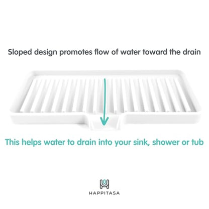 Silicone Soap Dish Tray and Sponge Holder with Drain Chute, Rectangular, Kitchen and Bathroom Sink Organizer (Sand Dollar, 9"x3.5") - color: Sand Dollar, size: (MD) 9"x3.5"