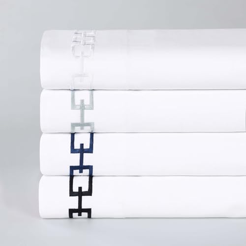 Superior Embroidered Cotton Bed Sheet Set, 1 Elastic Deep Pocket Fitted Sheet, 1 Flat Sheet, 2 Pillowcases, Daily Sheets, Luxury, Unique Design, Chain Links Collection, King, White-Silver - color: White-silver, size: King