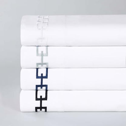 Superior Embroidered Cotton Bed Sheet Set, 1 Elastic Deep Pocket Fitted Sheet, 1 Flat Sheet, 2 Pillowcases, Daily Sheets, Luxury, Unique Design, Chain Links Collection, King, White-Silver - color: White-silver, size: King