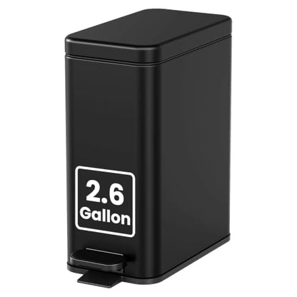 Cesun 2.6 Gallons Small Bathroom Trash Can with Lid Soft Close, Black | Removable Inner Bucket, Small Stainless Steel Garbage Can for Bedroom/Office, Hands-Free Step Pedal, Fingerprint-Resistant - color: Black