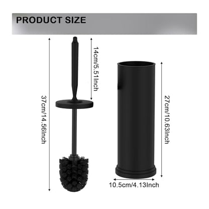 Stainless Steel Toilet Bowl Brush and Holder Set Scrubber Black | Weighted Stable Base Removable Inner Tube Toilet Bowl Brush Splash-Proof Design for Deep Cleaning Space Saving Storage - color: Black
