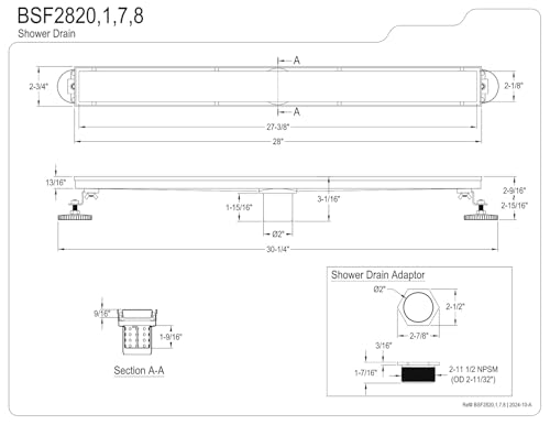 Kingston BSF2828 Stainless Steel Linear Shower Drain, Brushed Nickel - color: Brushed Nickel