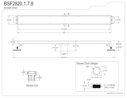 Kingston BSF2820 28" Stainless Steel Linear Shower Drain, Matte Black - color: Matte Black