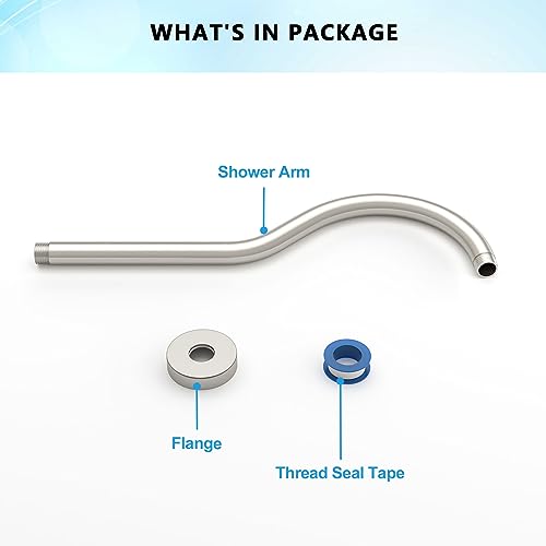 Lordear Wall Mounted Shower Arm, 10 Inch Shower Pipe with Flange, 1/2 NPT S-Shape Shower Stem for Shower Head, Brushed Nickel - color: Brushed Nickel