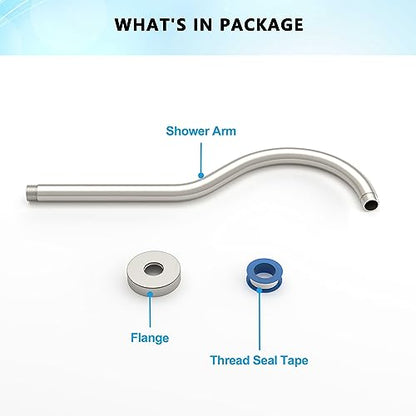 Lordear Wall Mounted Shower Arm, 10 Inch Shower Pipe with Flange, 1/2 NPT S-Shape Shower Stem for Shower Head, Brushed Nickel - color: Brushed Nickel