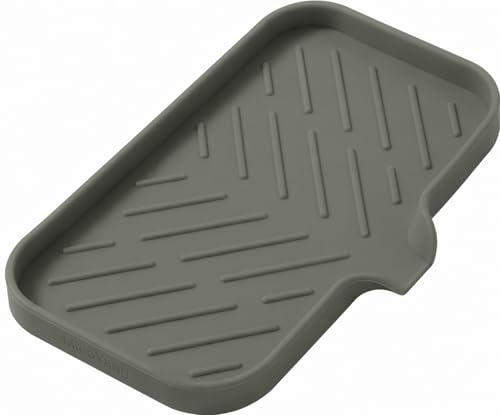 MicoYang Silicone Soap Dish with Drain Spout — Self-Draining Sink Organizer Tray for Bathroom & Kitchen, Sponges, Dispensers & Soap Holder, Non-Slip & Dishwasher Safe, Grey (Medium, 9.6"×5.3") - color: Grey, size: M(9.6"×5.3")