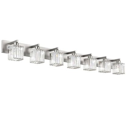 Aipsun Brushed Nickel Bathroom Light Fixtures Crystal Vanity Lighting Fixture Modern Bathroom Vanity Light 7 Light (Exclude Bulb) - color: Brushed Nickel, size: 58 inch
