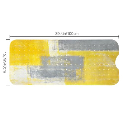 LNOND Yellow and Grey Bathtub Mat Non Slip, 40 X 16 Inch Tub Mat for Bathroom, Abstract Art Bath Tub Shower Mat with Drain Holes and Suction Cups - color: Yellow and Grey