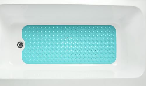 Extra-Long Non-Slip Bathtub & Shower Mat 39”x16” (Smooth/Non-Textured Tubs Only) Safe, Clean, Machine-Washable, Superior Grip&Drainage, Vinyl, Opaque Turquoise/Green-Blue - color: Opaque Turquoise (Green-blue), size: 39" x 16" (Rectangular)