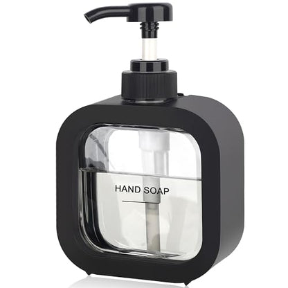 Hand & Dish Soap Dispenser - Modern Plastic Pump with Labels - Black - color: Black