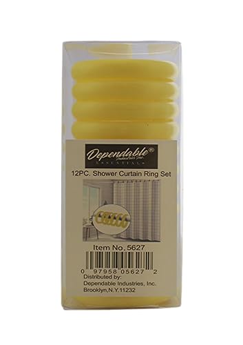 12 Piece Plastic Basic Locking Round Hook Easy Gliding Shower Curtain Rings Fits All Standard Size Shower Rods (Yellow) - color: Yellow