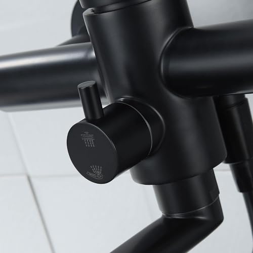 Kitchen Sink Wall Mount Faucet, Matte Black Commercial Faucet with Side Sprayer, Stainless Steel Mixer Tap, Unility Sink Faucet, 7.5-8.5 Inches Center, Spout Reach 9.2" - color: A Style, Matte Black