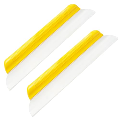 2 Pack 14 Inch Car Drying Squeegee, Yellow Flexible Silicone Water Blade for Window Shower, Auto T-Bar Rubber Wiper for Windshield & Bathroom - size: 2 Pack