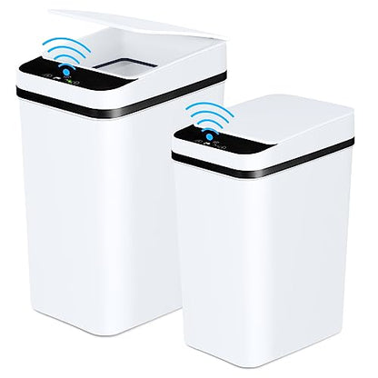 Anborry Bathroom Trash Cans with Lid 2 Pack Touchless Automatic Motion Sensor 2.2 Gal & 4 Gal Small Garbage Can, Smart Electric Narrow Garbage Bin for Bedroom Office Kitchen (White) - color: 2 Pack 2.2 Gallon & 4 Gallon White