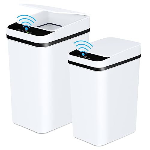 Anborry Bathroom Trash Cans with Lid 2 Pack Touchless Automatic Motion Sensor 2.2 Gal & 4 Gal Small Garbage Can, Smart Electric Narrow Garbage Bin for Bedroom Office Kitchen (White) - color: 2 Pack 2.2 Gallon & 4 Gallon White