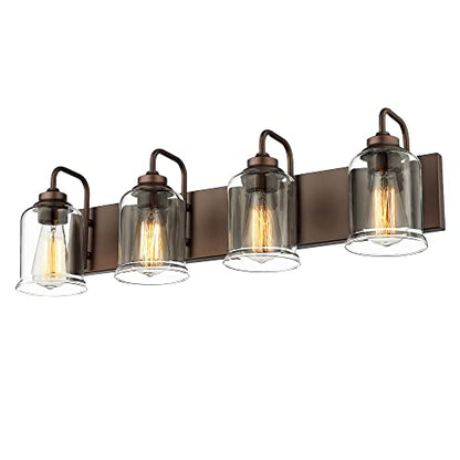 zeyu 28.5" Oil Rubbed Bronze Bathroom Light Fixtures, 4-Light Farmhouse Vanity Wall Lights with Clear Glass Shade, ZSL72B-4W ORB - color: Oil-Rubbed Bronze, size: 4-Light