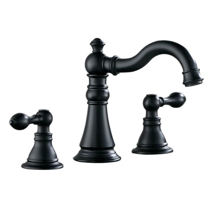 Matte Black 2-Handle 8 Inch Widespread Bathroom Faucet, 3 Holes | Derengge Traditional Widespread Sink Faucet, With Pop-Up Drain 360° Swivel Stainless Steel Spout,F-8805P-MT - color: Matte Black