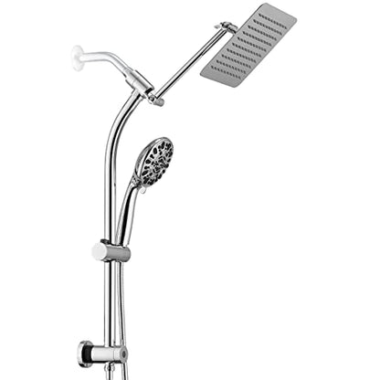 Rainfall 8 Inch Shower Head with High Pressure Handheld Spray Combo, Drill-Free Slide Bar with Adjustable Shower Extension Arm, 3-Way Low Diverter for Easy Reach, 5Ft Hose- Chrome - color: Polished Chrome