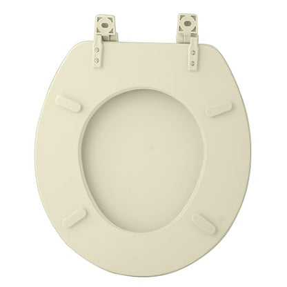 PowerSellerUSA Vinyl Round Soft Toilet Seat, Adjustable Hinges Toilet Seats with Non Slip Grip Tight Bumpers, Standard Heavy Duty Plastic Bathroom Toilet Seat Close Lid Set, Bone - color: Bone - Vinyl, size: 17" Standard