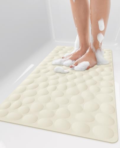 Bligli Non Slip Bathtub Mat, 16x31.5 Inch Standard Non-Slip Bathmats with Strong Suction Cups, Soft Rubber Anti-Slip Bathroom Floor Mat, Machine Washable, Comfort on Feet, 100% BPA Free (Beige) - color: Beige, size: 31.5" x 16" (Rectangular)