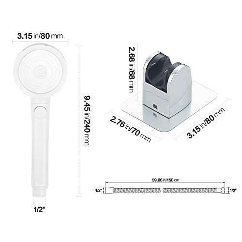 RV & Camper High Pressure Handheld Shower Head with Pause Button | 3 Spray Modes with ON/OFF Switch, Detachable Dog Shower Attachment, Drill-Free Pet Shower Wand with Bracket & Hose, White - color: White