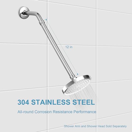 OFFO Shower Head Extension Arm, 12 in Shower Arm Extension Shower Head Extender Made of 304 Stainless Steel Shower Pipe Extension, Chrome - color: Chrome, style: 12 in
