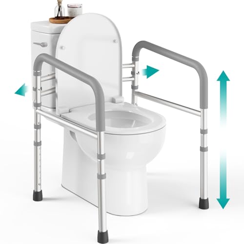PELEGON Toilet Safety Rails (350 lb) - Adjustable Toilet Safety Frame & Rails, Toilet Safety Rail for Elderly Adults, Toilet Handles for Seniors, Toilet Bars for Elderly, Disabled & Handicap - Grey - color: Gray