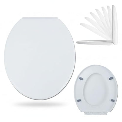 MinSha Round Toilet Seat, 17 Inch Soft Close Toilet Lid, Durable PP Material O-Shape Seat with Quiet Slow Close, Easy Top Fixing Installation & Cleaning, Fits Standard American Toilets, O3CK