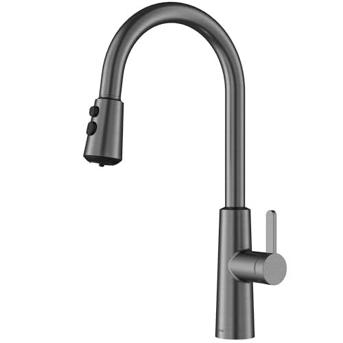 Karran Elmsworth Commercial Style Pull-Down Kitchen Faucet with Dual Interchangeable Spray Heads 5-Function Revolve MAX & 3-Function Revolve Mini Aerator High-Arc Spout (Spot Free Gunmetal Grey) - color: Spot Free Gunmetal Grey