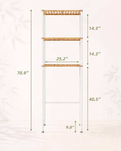 LiSHELF Bamboo Over The Toilet Storage Shelf 3-Tier Bathroom Organizer Rack Freestanding Above Toilet Shelves Space Saver for Small Bathroom, Laundry, White