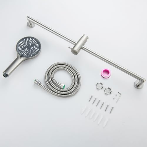 Adjustable Shower Slide Bar with Handheld Shower Head | Shower Head with Slide Bar Stainless Steel Wall Mounted Slider Bar, Brushed Nickel - style: Brushed Nickel