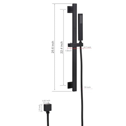 Bathroom Shower Slide Bar with Hand Shower Combo Set, 26.5 Inch Sliding Bar with Extr Long Shower Hose and Stainless Steel Wall Supply Eibow, Matte Black