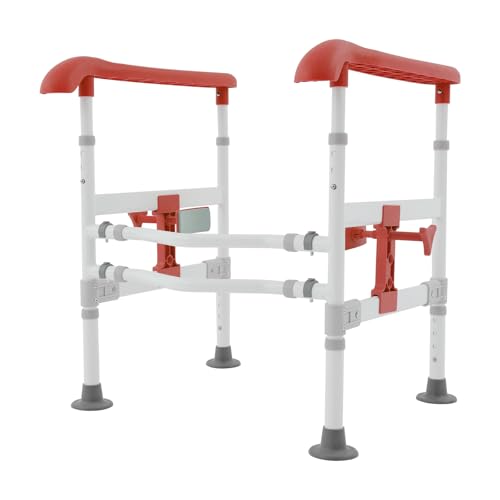 Toilet Safety Rails for Seniors Heavy Duty Toilet Safety Frame, 330Lbs Carbon Steel Adjustable Height and Width, Toilet Grab Bar Arms for Elderly Disabled & Shower, Orange